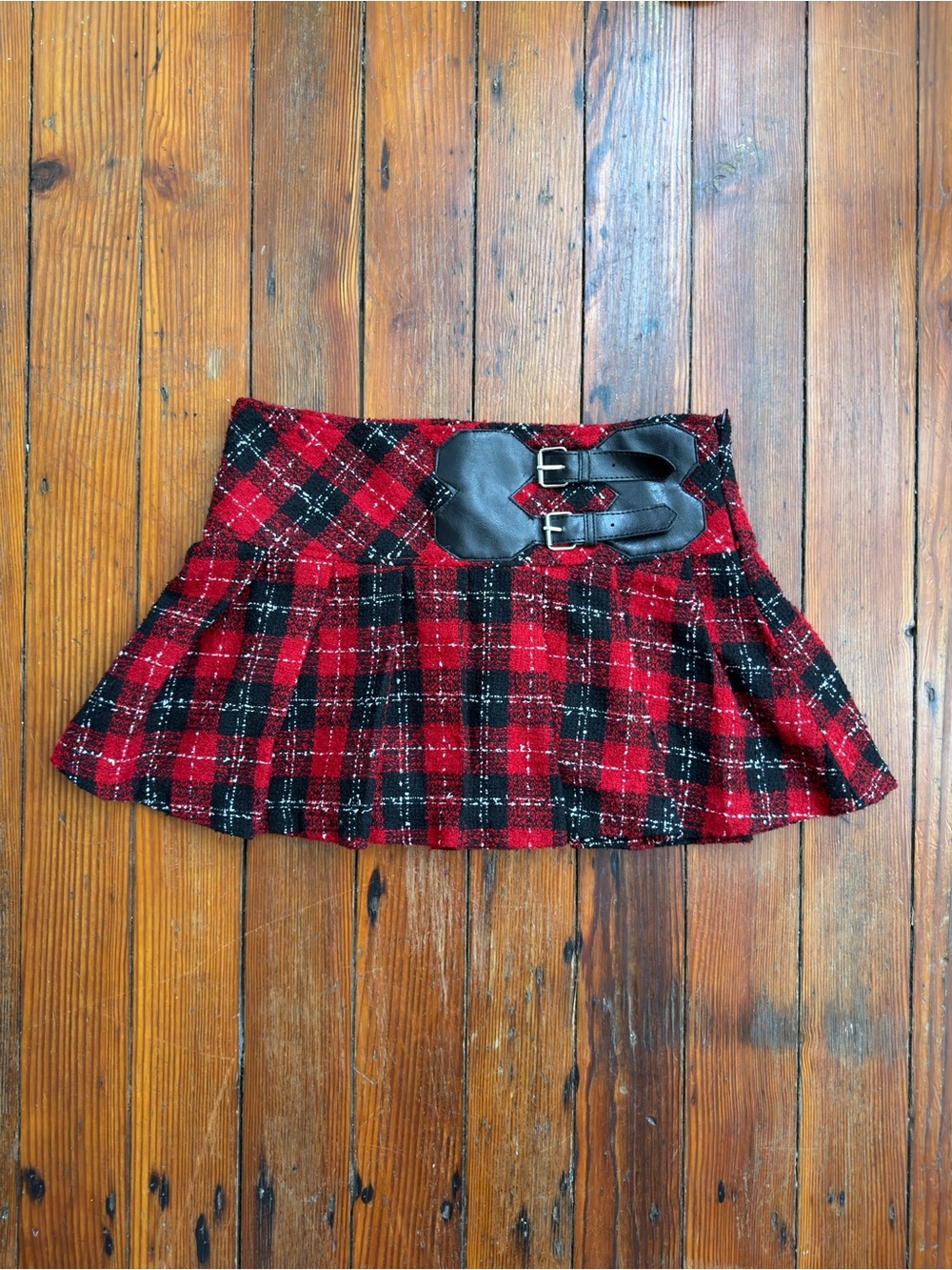 Vintage 90s 00s Mandee plaid pleated buckle mini skirt wool blend